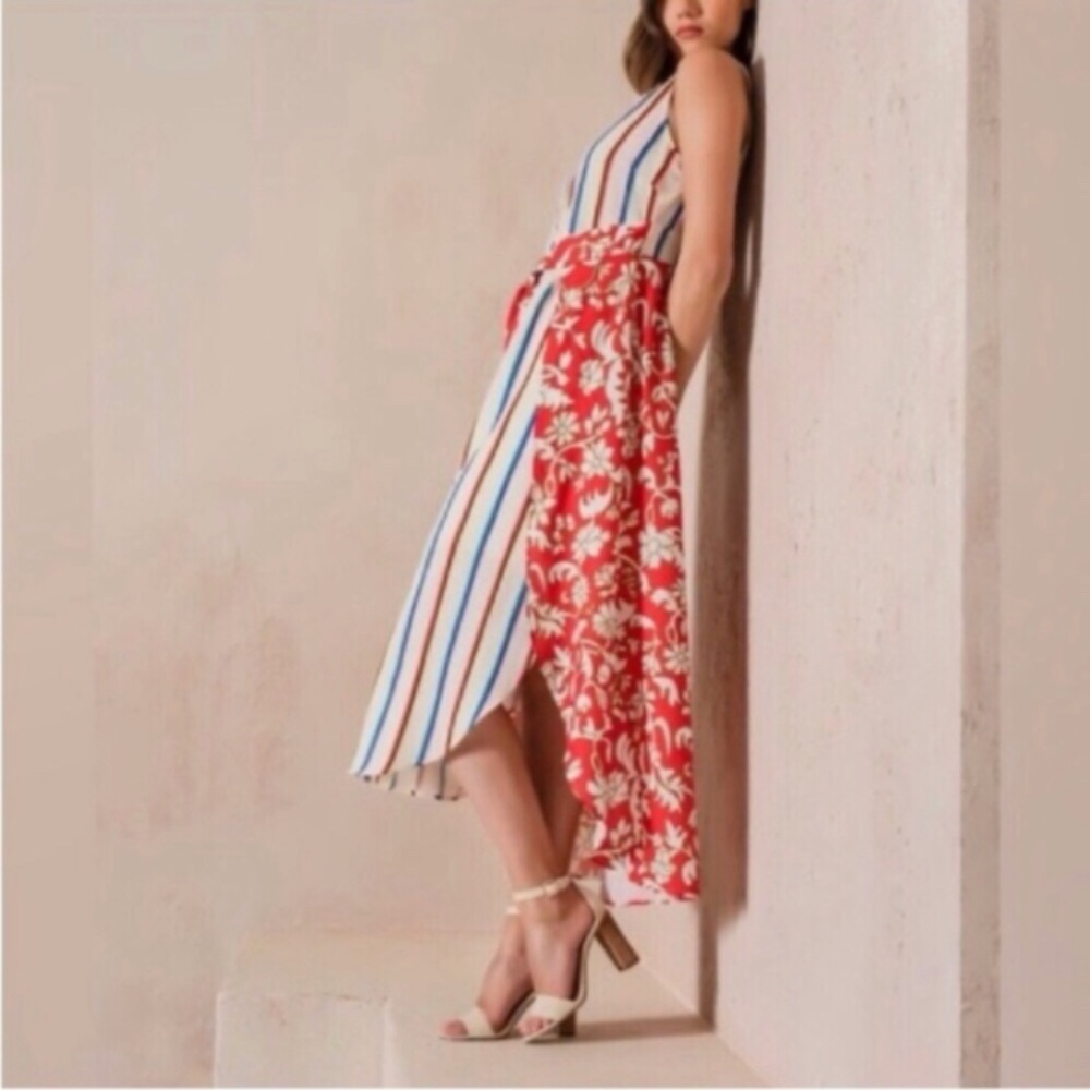 Gabby Isabella White & Red Stripe Sleeveless Shirt Dress